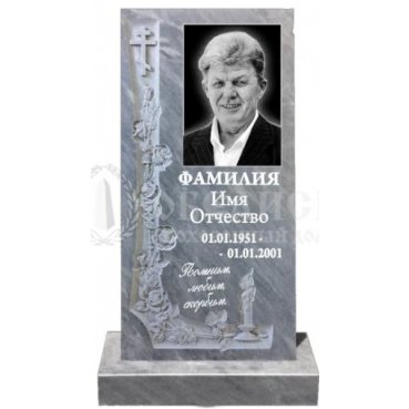 Фрезерованный памятник с крестом, розами и свечой из мрамора №76