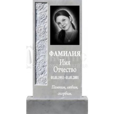 Фрезерованный вертикальный памятник с розами из мрамора №79