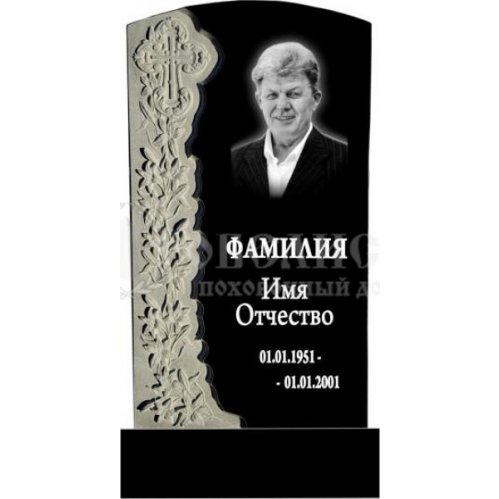 Фрезерованный памятник из гранита с крестом и цветами №77