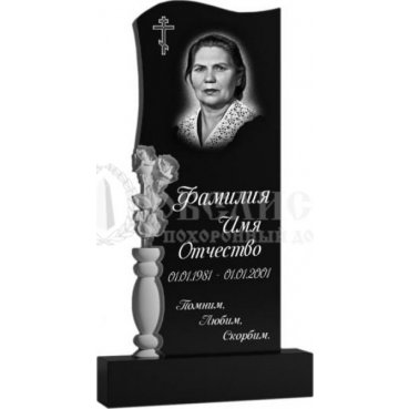 Фрезерованный памятник из гранита с крестом и розами №129